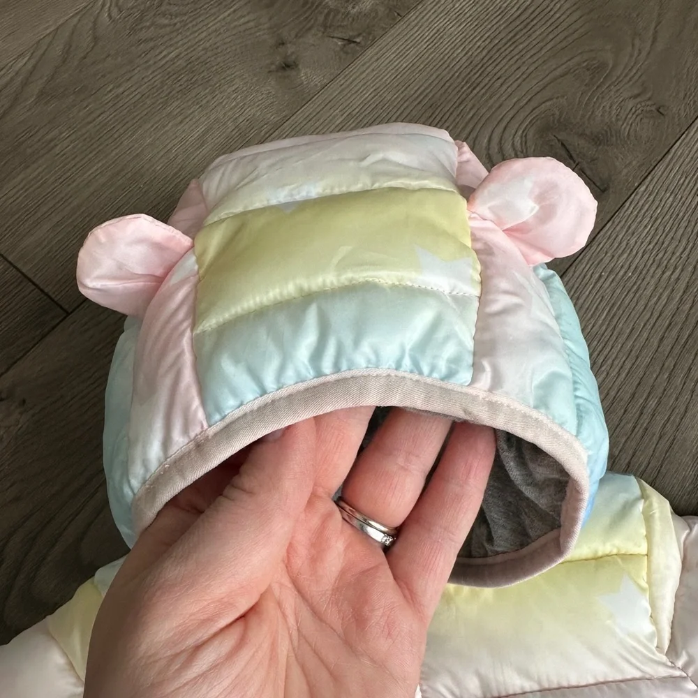 GAP BABY Puffer Jacket WORN ONCE Girls Pink Ombre Bear Hood size 6-12M